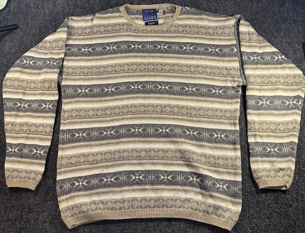 Vintage 90s Old Glory Fair Isle Crewneck Sweater Mens XL Earth Tone Cotton USA